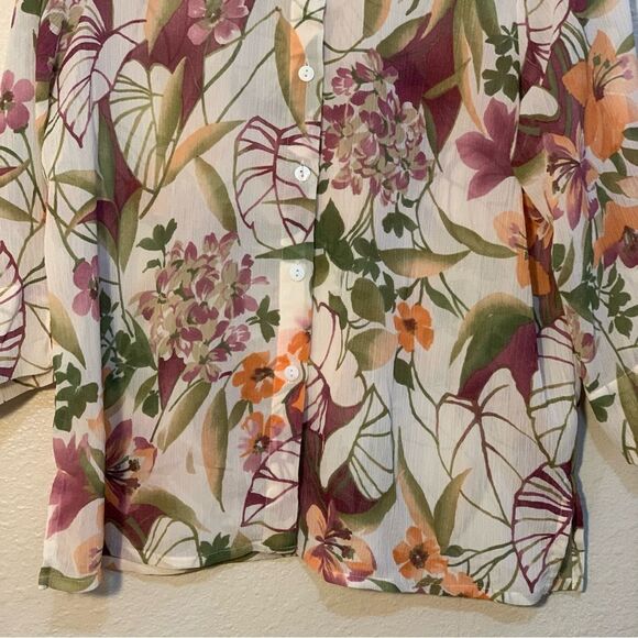 ALFRED DUNNER Floral Sheer Blouse Women’s Sz 12P Cream Fall Colors Button Up. - Picture 4 of 11